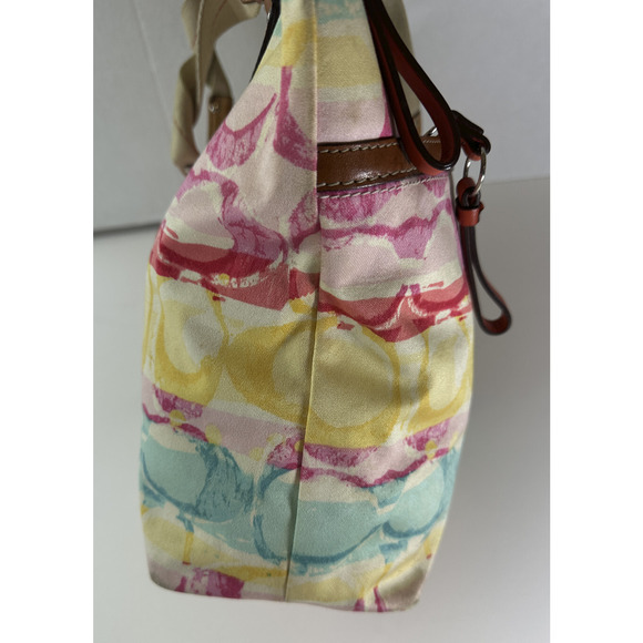 Coach Hampton Watercolor Scribble Handbag Tote Striped Shoulder Bag Purse 11756 - Picture 7 of 16